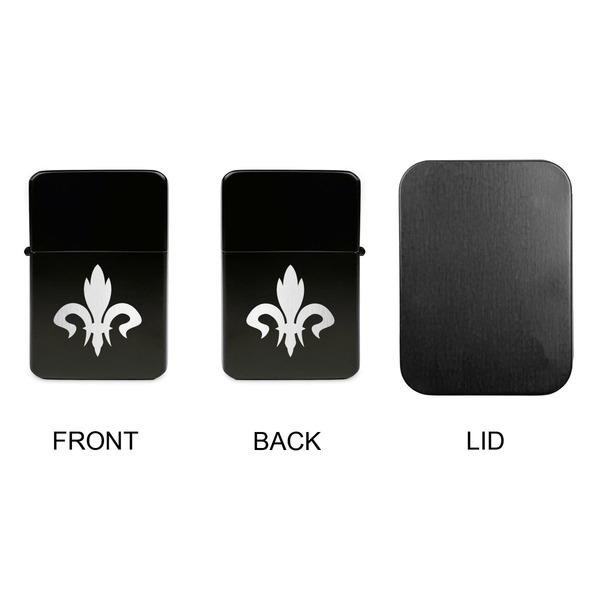 Fleur De Lis Windproof Lighters - Black, Double Sided, no Lid - APPROVAL