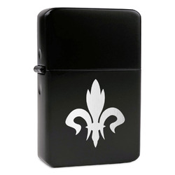 Fleur De Lis Windproof Lighter - Black - Single Sided & Lid Engraved