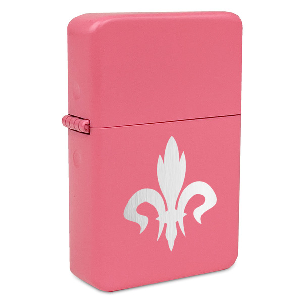 Custom Fleur De Lis Windproof Lighter - Pink - Single Sided & Lid Engraved