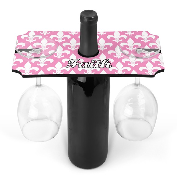 Custom Fleur De Lis Wine Bottle & Glass Holder (Personalized)