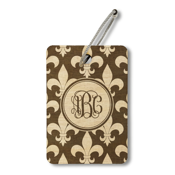 Custom Fleur De Lis Wood Luggage Tag - Rectangle (Personalized)