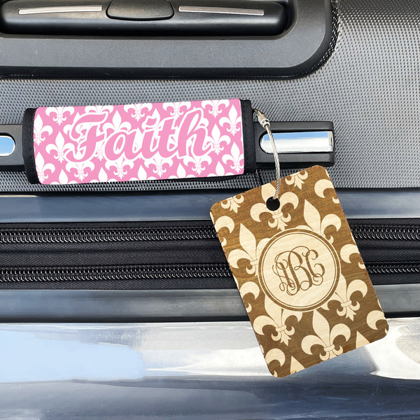Fleur De Lis Wood Luggage Tags - Rectangle - Lifestyle