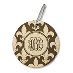 Fleur De Lis Wood Luggage Tag - Round (Personalized)