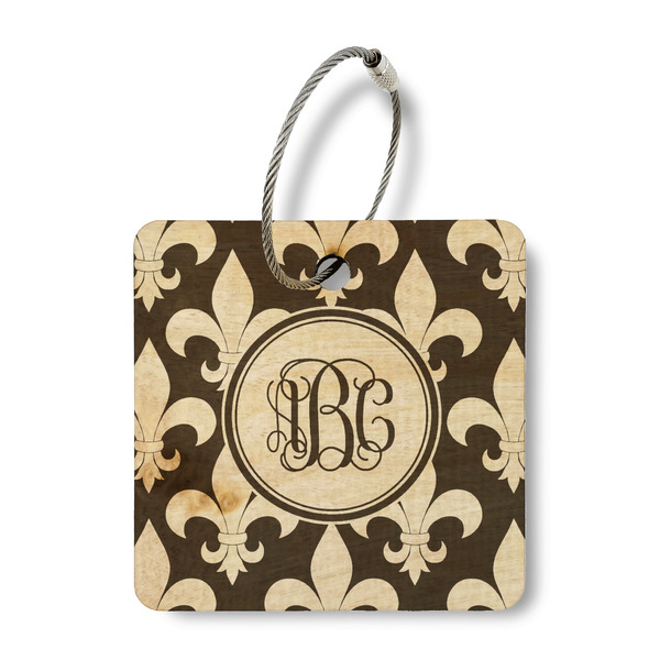 Fleur De Lis Wood Luggage Tags - Square - Front/Main