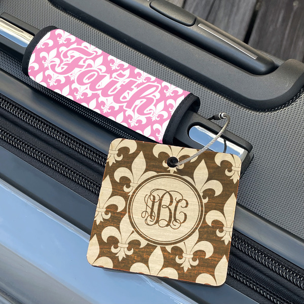 Fleur De Lis Wood Luggage Tags - Square - Lifestyle