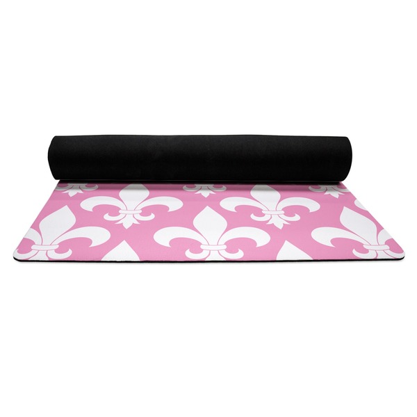 Fleur De Lis Yoga Mat Rolled up Black Rubber Backing