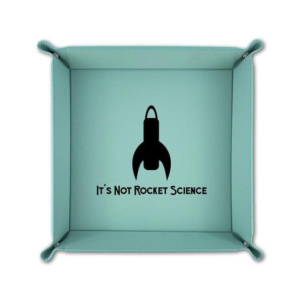 Rocket Science 6" x 6" Teal Leatherette Snap Up Tray - FOLDED UP