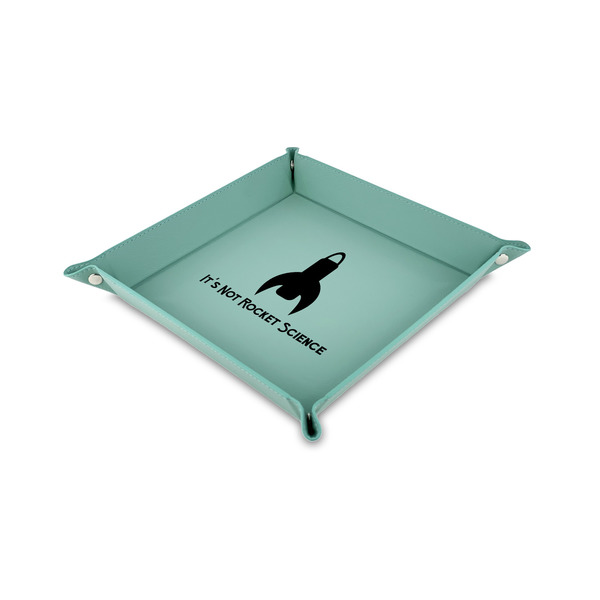 Custom Rocket Science 6" x 6" Teal Faux Leather Valet Tray (Personalized)