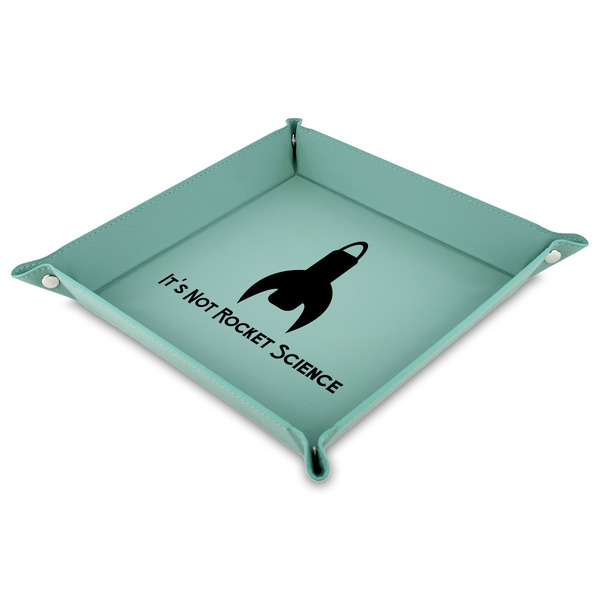 Custom Rocket Science 9" x 9" Teal Faux Leather Valet Tray (Personalized)