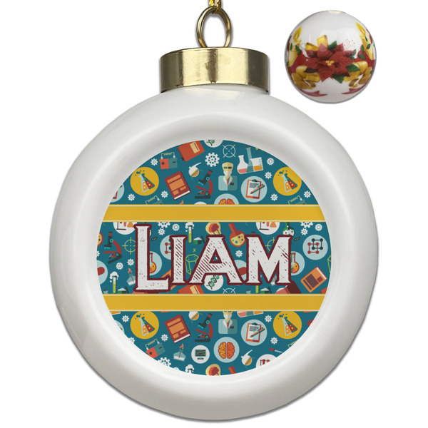 Custom Rocket Science Ceramic Ball Ornaments - Poinsettia Garland (Personalized)
