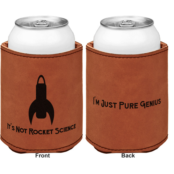Rocket Science Cognac Leatherette Can Sleeve - Double Sided Front and Back