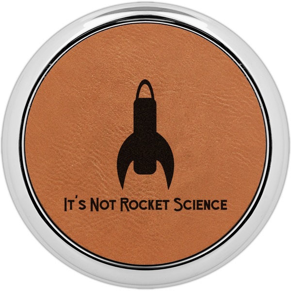 Custom Rocket Science Set of 4 Leatherette Round Coasters w/ Silver Edge (Personalized)