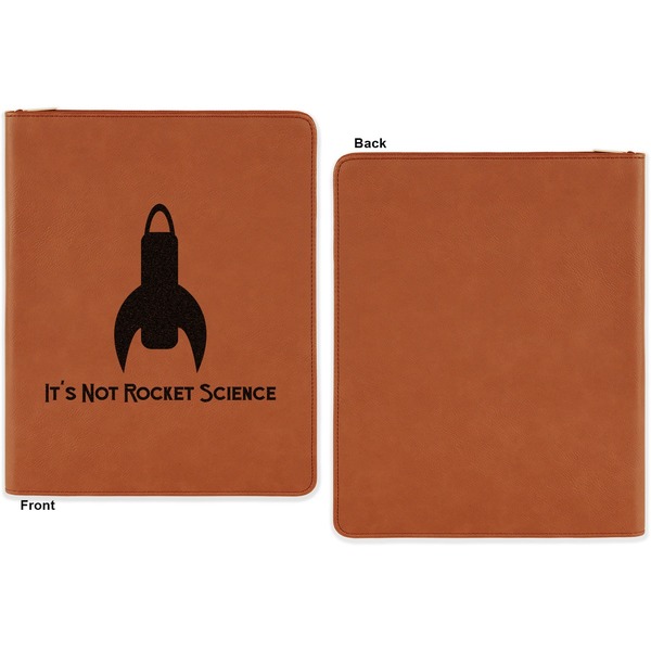 Rocket Science Cognac Leatherette Zipper Portfolios with Notepad - Single Sided - Apvl