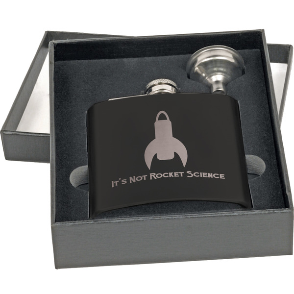 Rocket Science Engraved Black Flask Gift Set