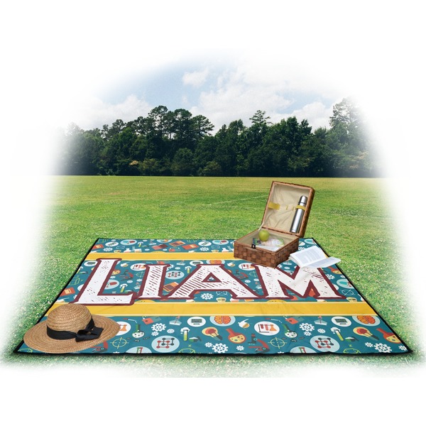 Rocket Science Picnic Blanket - with Basket Hat and Book - in Use
