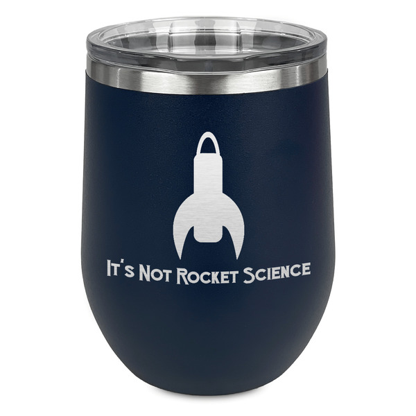 Custom Rocket Science Stemless Stainless Steel Wine Tumbler - Navy - Single Sided (Personalized)