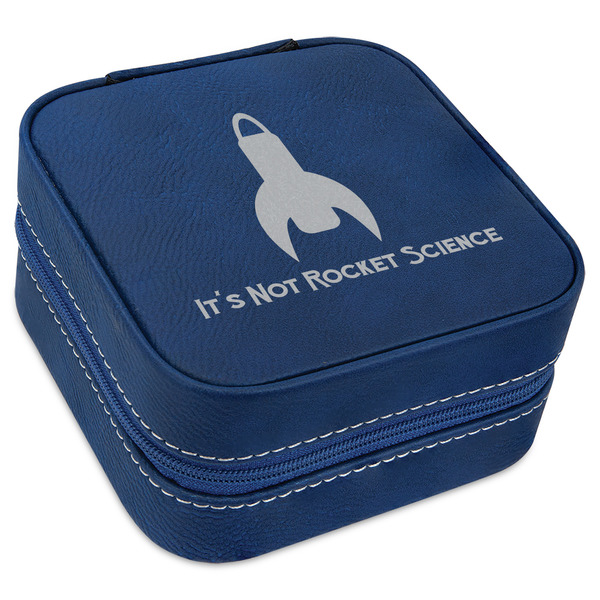 Custom Rocket Science Travel Jewelry Box - Navy Blue Leather (Personalized)