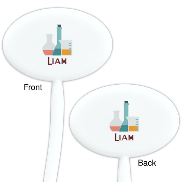 Rocket Science White Plastic 7" Stir Stick - Double Sided - Oval - Front & Back