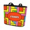 Tetromino Bucket Tote w/ Genuine Leather Trim - Large w/ Front & Back Design (Personalized)