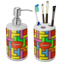 Tetromino Ceramic Bathroom Accessories Set (Personalized)