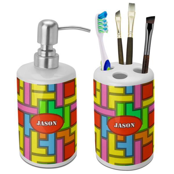 Custom Tetromino Ceramic Bathroom Accessories Set (Personalized)