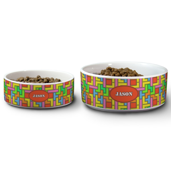 Tetromino Ceramic Dog Bowls - Size Comparison