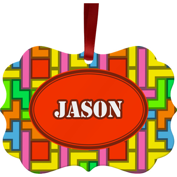 Custom Tetromino Metal Frame Ornament - Double Sided w/ Name or Text