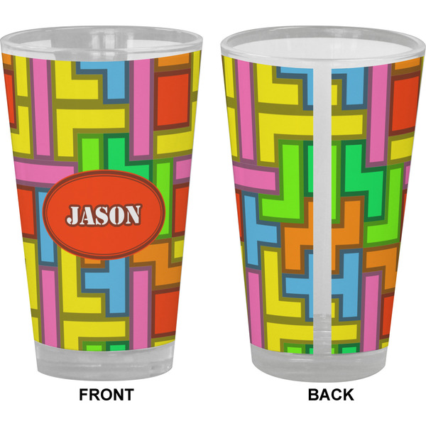 Tetromino Pint Glass - Full Color - Front & Back Views