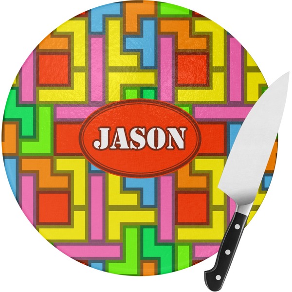 Custom Tetromino Round Glass Cutting Board (Personalized)