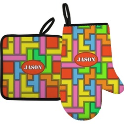Tetromino Oven Mitt & Pot Holder Set w/ Name or Text
