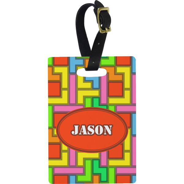 Custom Tetromino Plastic Luggage Tag - Rectangular w/ Name or Text