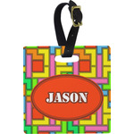 Tetromino Plastic Luggage Tag - Square w/ Name or Text