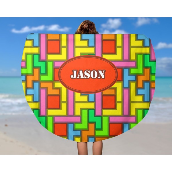 Tetromino Round Beach Towel - In Use