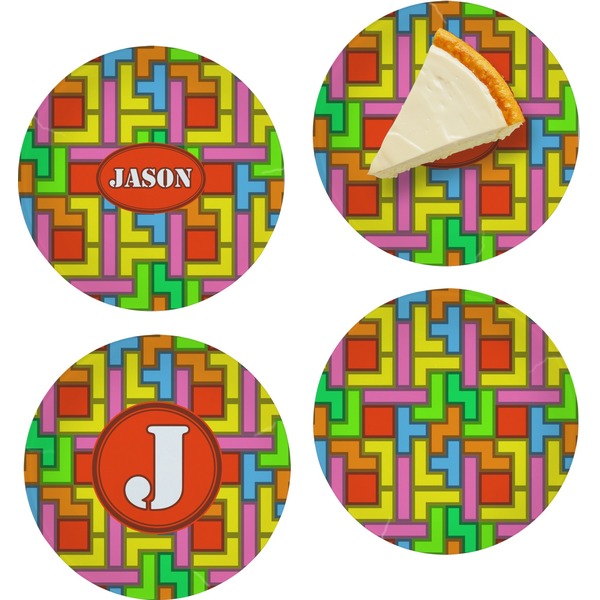 Custom Tetromino Set of 4 Glass Appetizer / Dessert Plate 8" (Personalized)