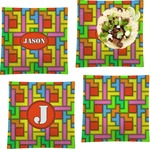 Tetromino Set of 4 Glass Square Lunch / Dinner Plate 9.5" (Personalized)