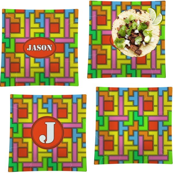 Custom Tetromino Set of 4 Glass Square Lunch / Dinner Plate 9.5" (Personalized)