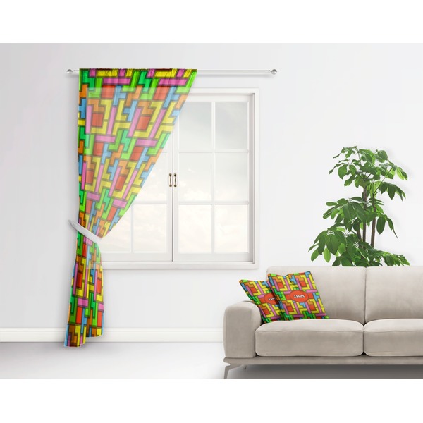 Tetromino Sheer Curtain With Window and Rod - in Room Matching Pillow