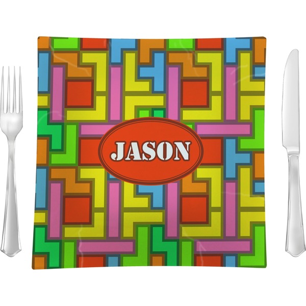 Custom Tetromino 9.5" Glass Square Lunch / Dinner Plate- Single or Set of 4 (Personalized)