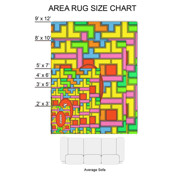 Tetromino 2'x3' Indoor Area Rugs - Size Chart