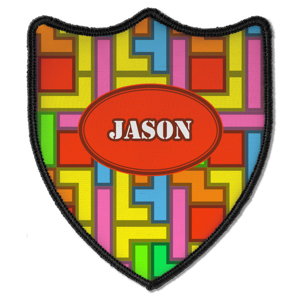 Custom Tetromino Iron On Shield Patch B w/ Name or Text