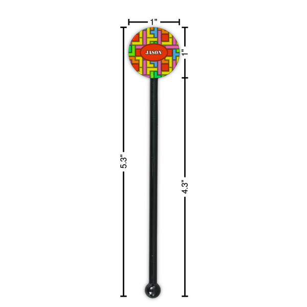 Tetromino Black Plastic 5.5" Stir Stick - Round - Dimensions