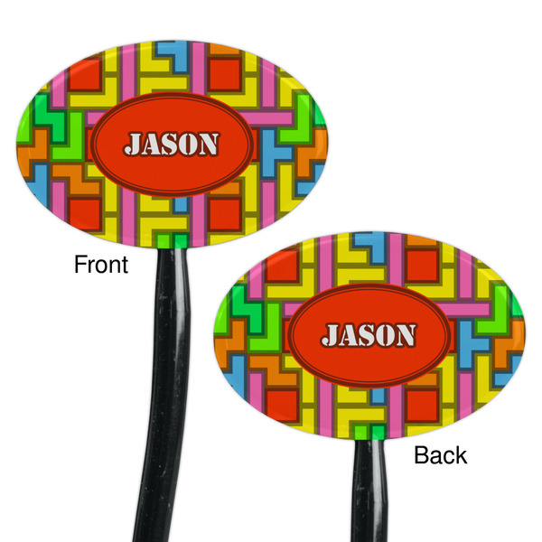 Tetromino Black Plastic 7" Stir Stick - Double Sided - Oval - Front & Back