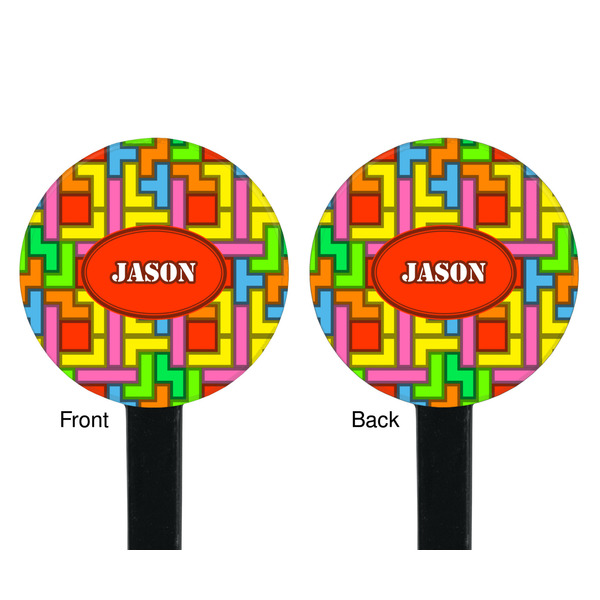 Tetromino Black Plastic 7" Stir Stick - Double Sided - Round - Front & Back