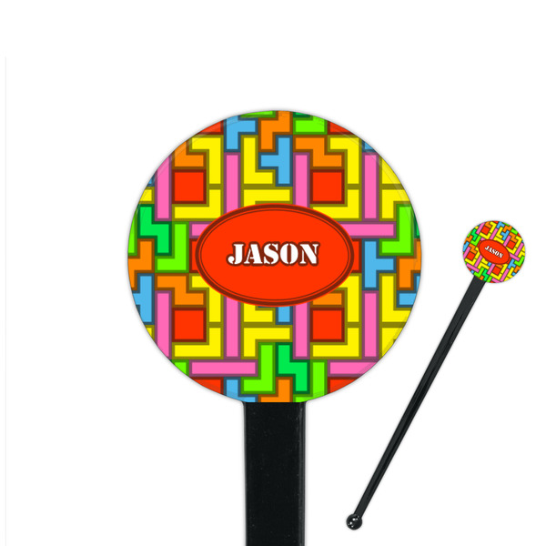 Custom Tetromino 7" Round Plastic Stir Sticks - Black - Single Sided (Personalized)
