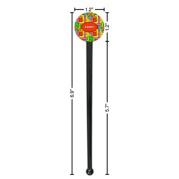 Tetromino Black Plastic 7" Stir Stick - Round - Dimensions