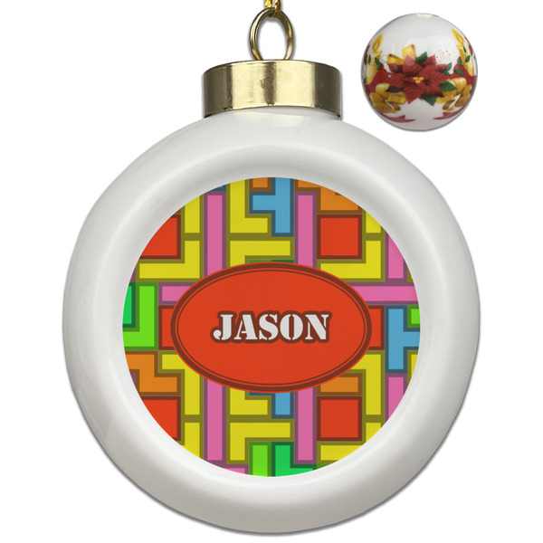 Custom Tetromino Ceramic Ball Ornaments - Poinsettia Garland (Personalized)