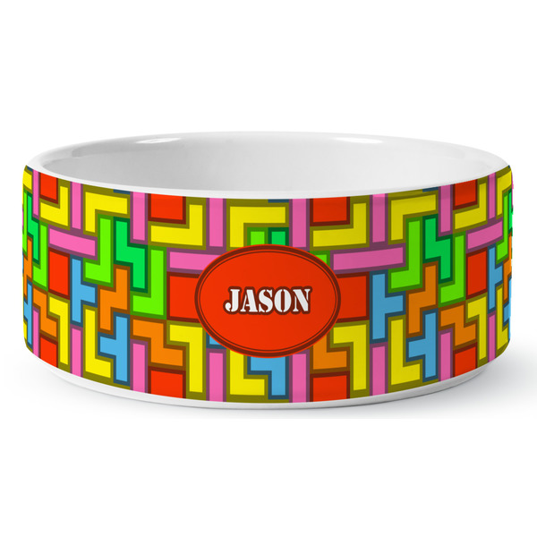 Tetromino Ceramic Dog Bowl - Medium - Front