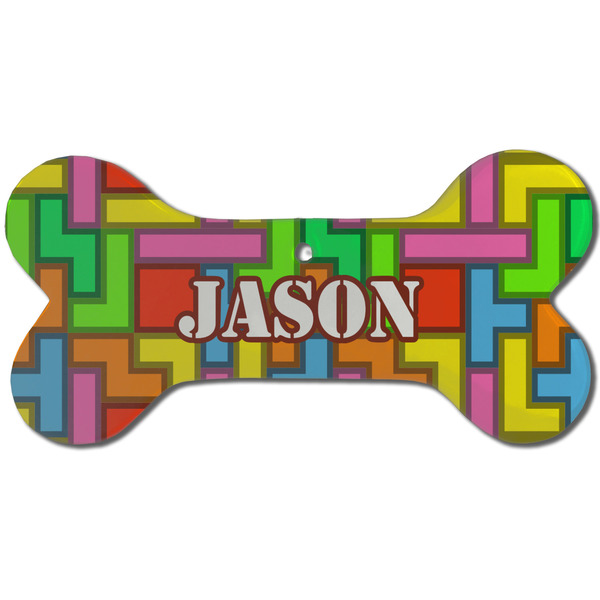 Tetromino Ceramic Flat Ornament - Bone Front