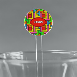 Tetromino 7" Round Plastic Stir Sticks - Clear (Personalized)