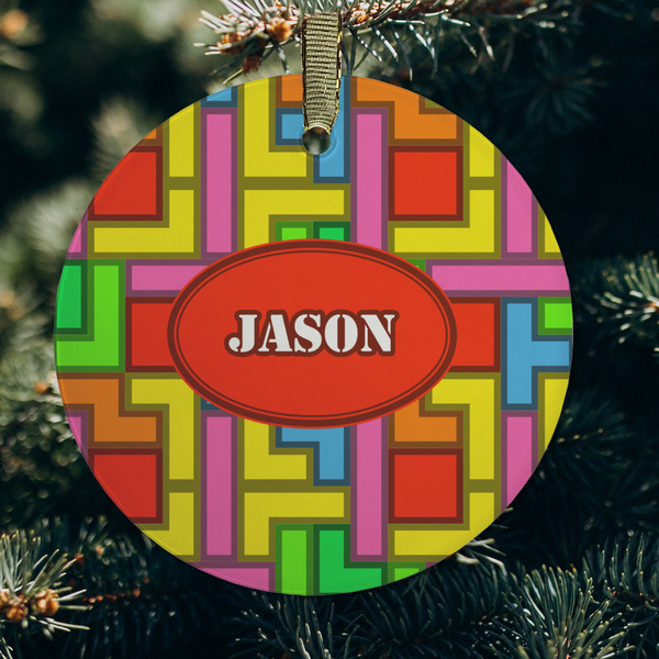 Tetromino Frosted Glass Ornament - Round (Lifestyle)